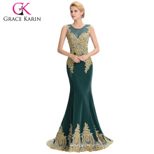 Грейс Карин горячая Распродажа элегантный рукавов Золотые аппликации бальное платье темно-зеленое вечернее платье 2016 GK000026-5